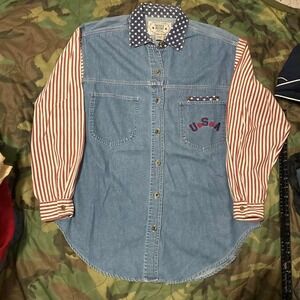 Quiz jeans American flag button up shirt cotton vtg 90s/00s Size M/21.5